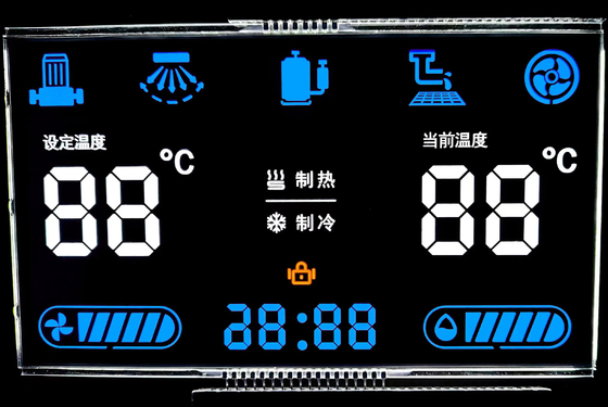 12 O Reloj Negativo VA Pantalla LCD Negro Segmento Dígito Gráfico LCD de vidrio VA Panel para termostato