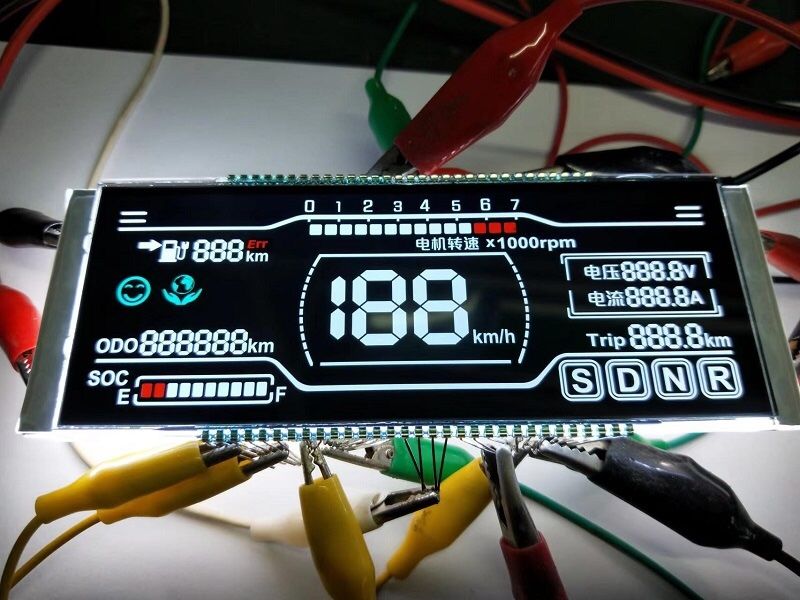 Pantalla LCD de segmento negro VA personalizada con color impreso para salpicadero de coche, pantalla de 7 segmentos, pantalla LCD de 4 dígitos, conexión PIN