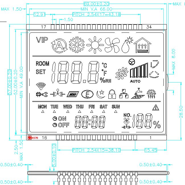 Módulo LCD de segmento monocromático de pantalla LCD TN STN HTN FSTN VA personalizado para termostato Fabricante de pantalla LCD de dígitos monocromáticos