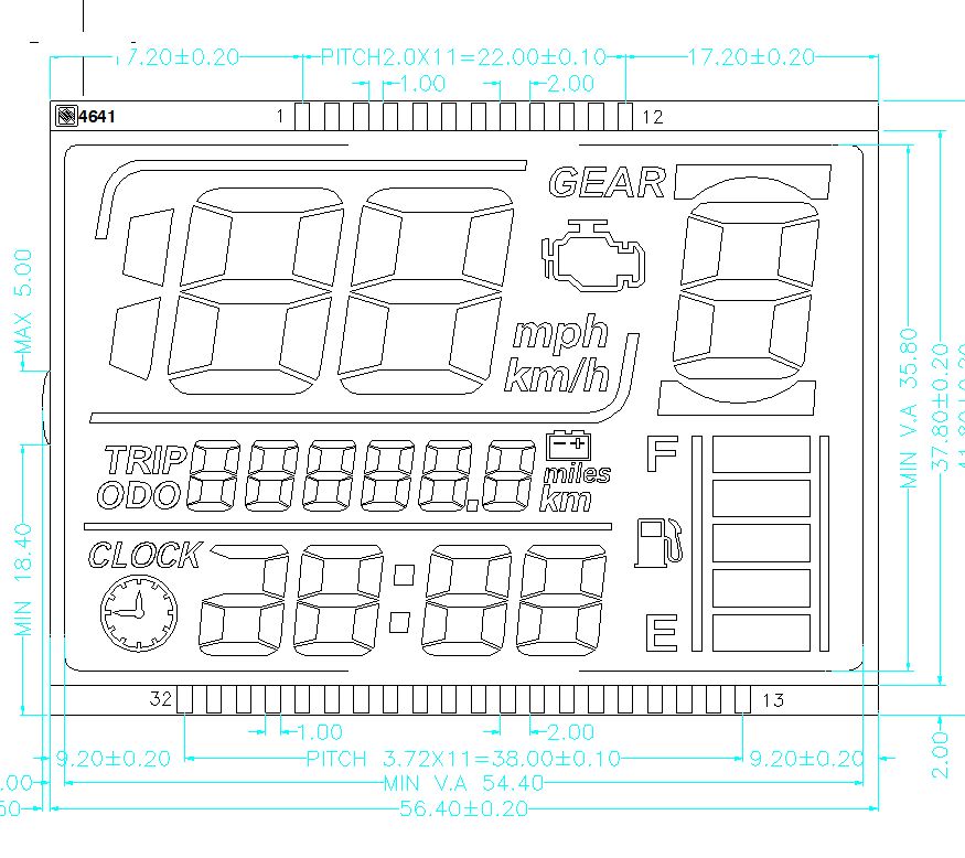 Pantalla LCD HTN de 7 segmentos de tamaño personalizado para pantalla de velocímetro de motocicleta, módulo de pantalla LCD de odómetro de caracteres