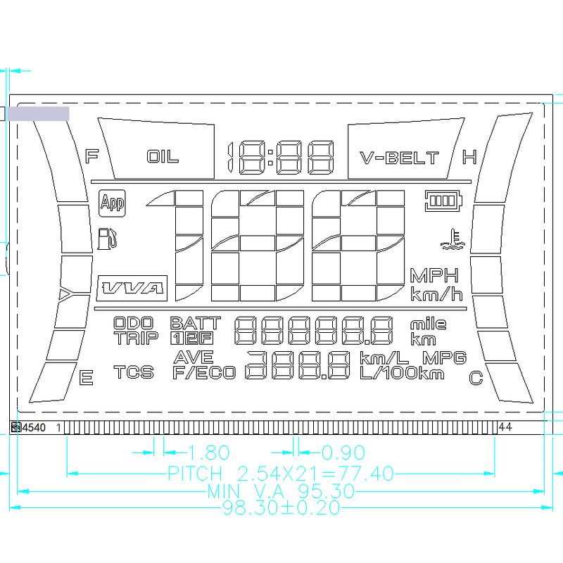 Custom LCD Screen For Electric Motorcycle Instrument Panels Segement Display HTN Positive Pin Connector
